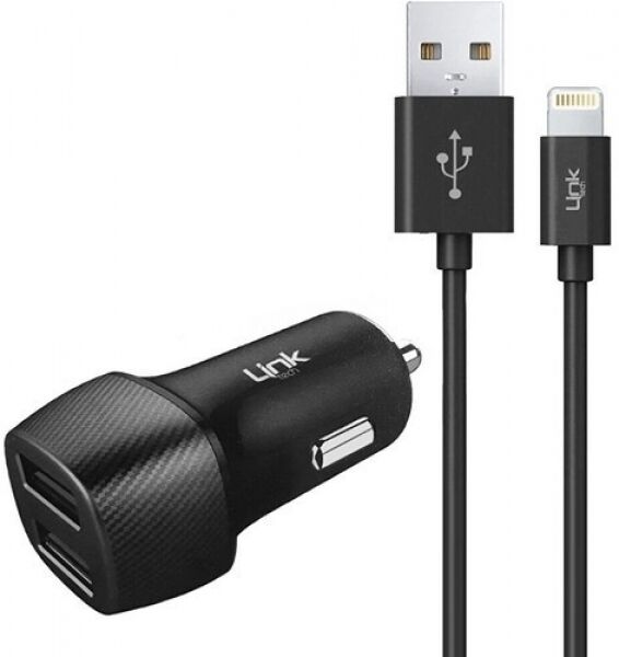 C492 Safe Karbon Görünümlü Lightning Kablolu 12W Araç Şarj Aleti